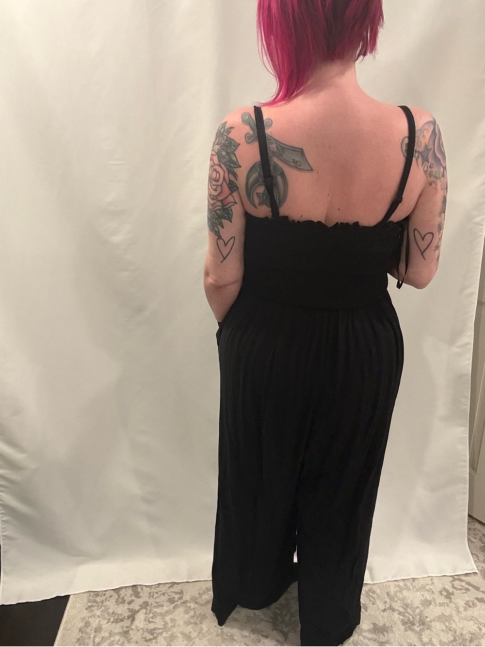 torrid Black Smocked Wide-Leg Jumpsuit with Pockets - Picture 3 of 5